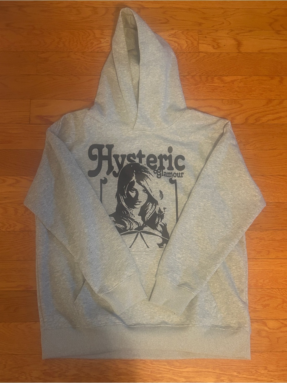 Hysteric Glamour Light Gray Crewneck Hoodie with Black Graphic